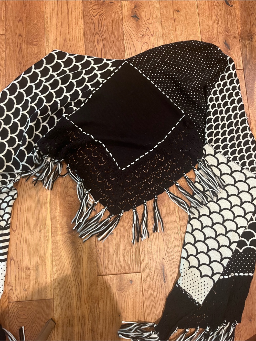Black and White Patterned Women's knitted Shawl Wrap by Angel of the North